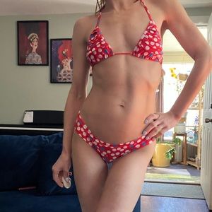 Rip Curl Red Polka Dot Triangle Bikini Set Small